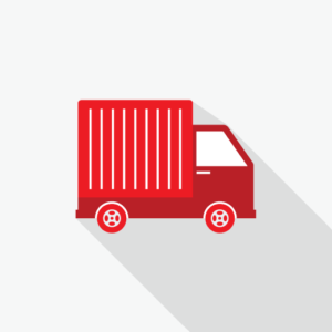 an icon of a red delivery truck with a long shadow