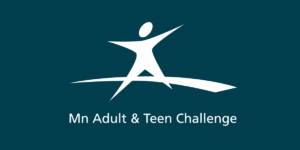 a logo for mn adult and teen challenge on a blue background