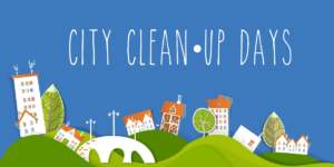 a poster for city clean up days with a blue background