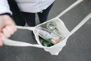 Glass bottles in a canvas tote
